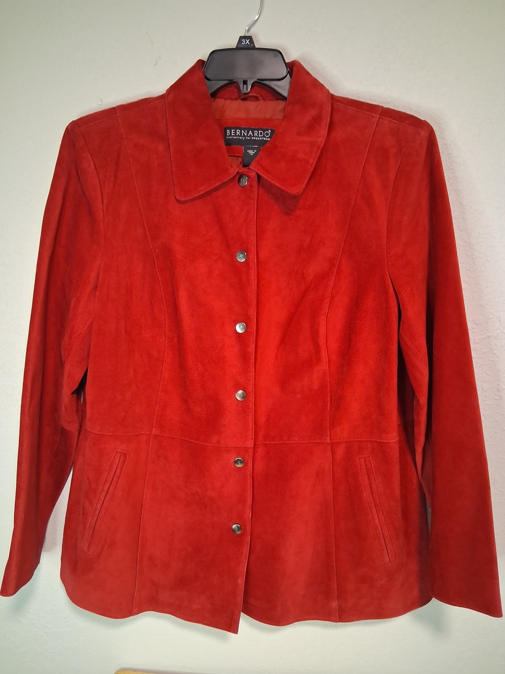 Bernardo Red Suede Jacket Womens 1X Leather Snap Front Nordstrom Exclusive Coat